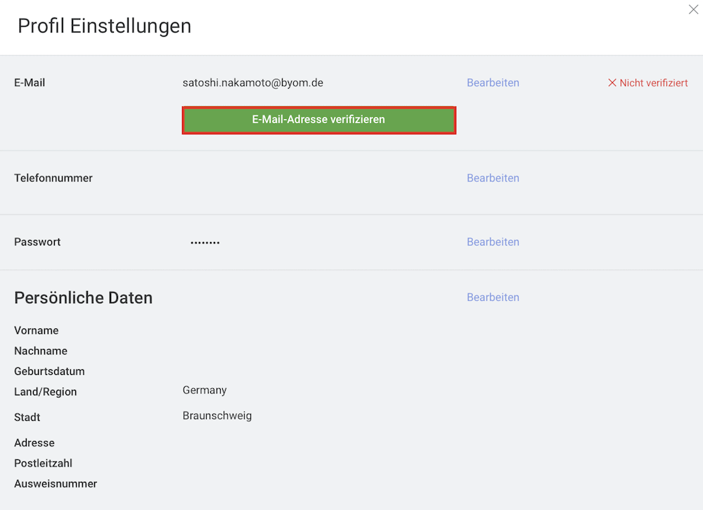 Verifizierung von Daten bei Libertex