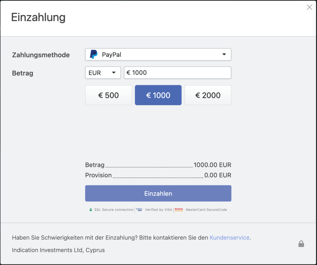 Geld einzahlen bei Libertex